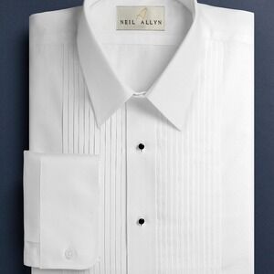 Neil Allyn Laydown Collar Modern Fit Tuxedo Shirt 1/4 Inch Pleats White L 32/33‎